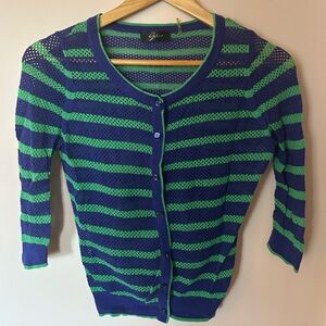 Source Unknown Blue and Green Striped Cardigan